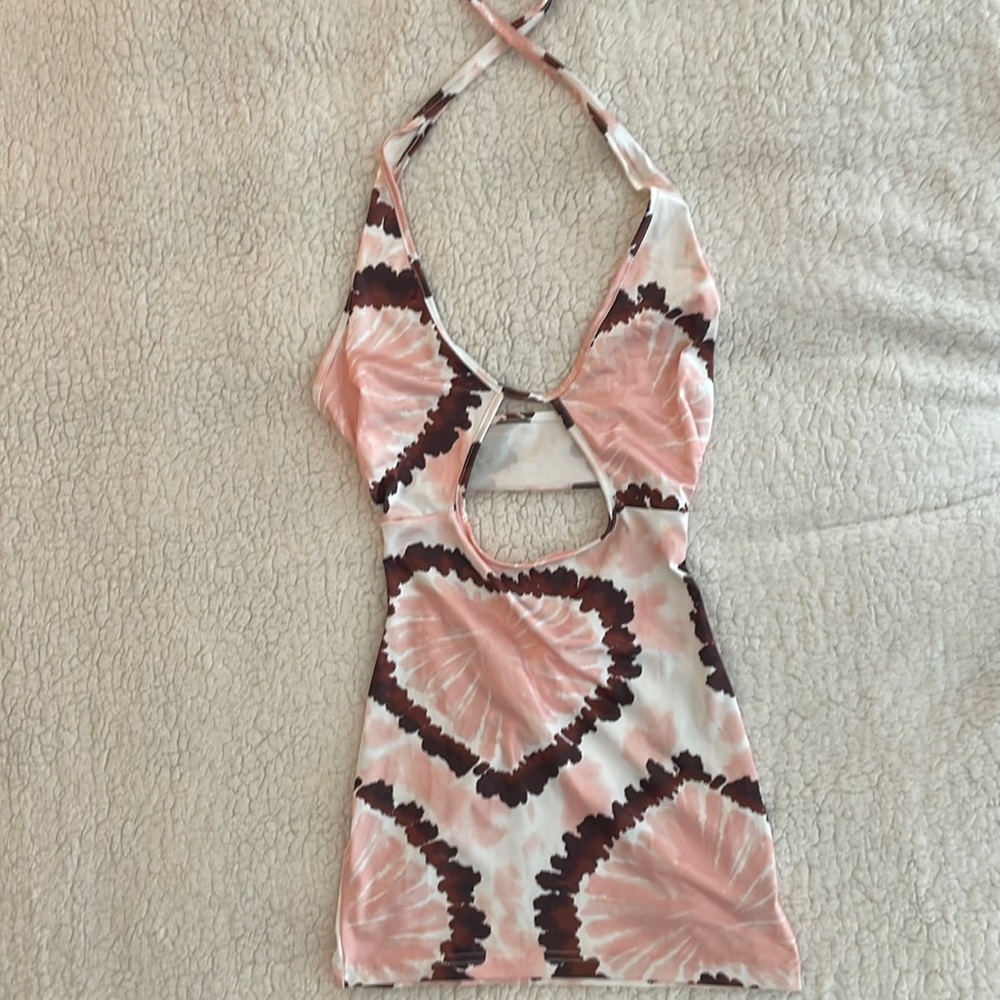SHEIN cut out front tie dye halter dress